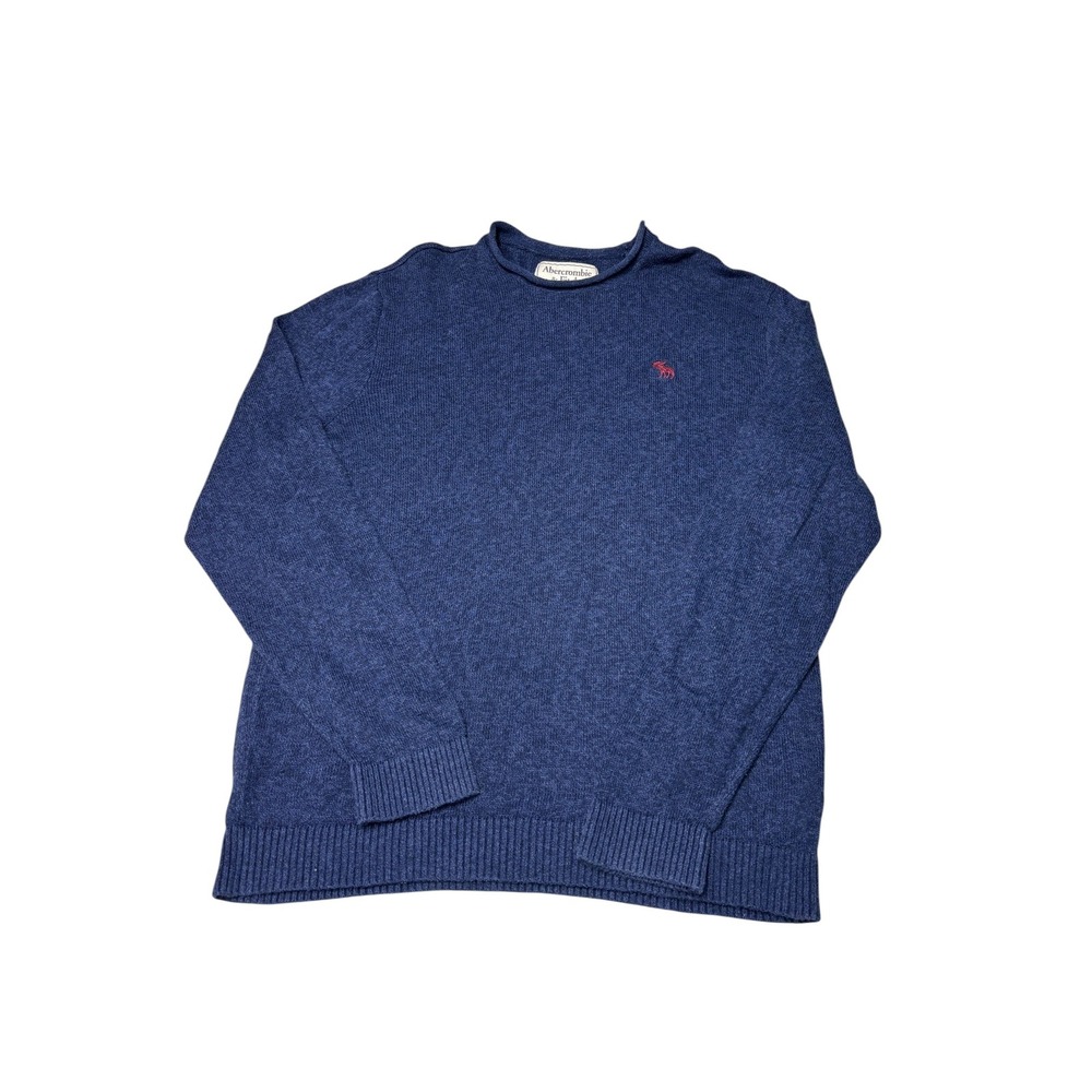 Abercrombie & Fitch Mens XL Navy Blue Cotton Crewneck Sweater Moose Logo Heather
